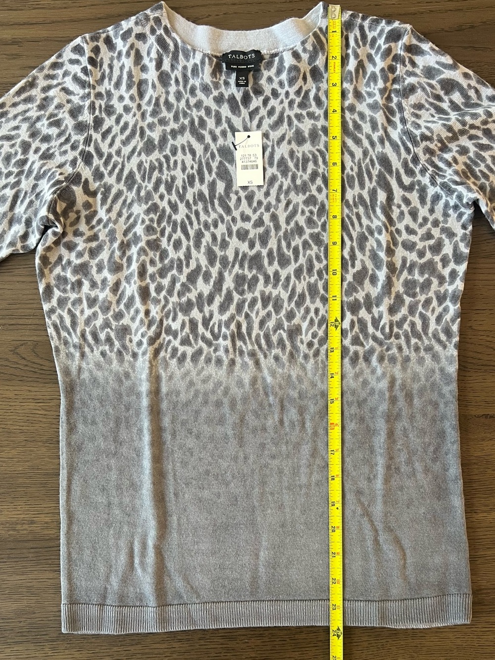 Talbots Merino Wool Lightweight Sweater Gray Leopard 3/4 Sleeve Workwear Office - Picture 5 of 7